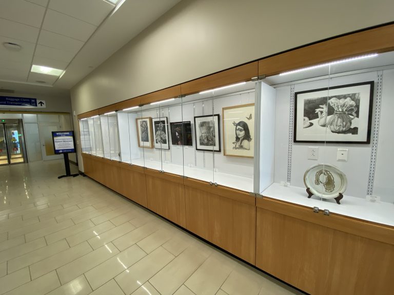 Student art exhibit displayed in the Connections Gallery in GSP