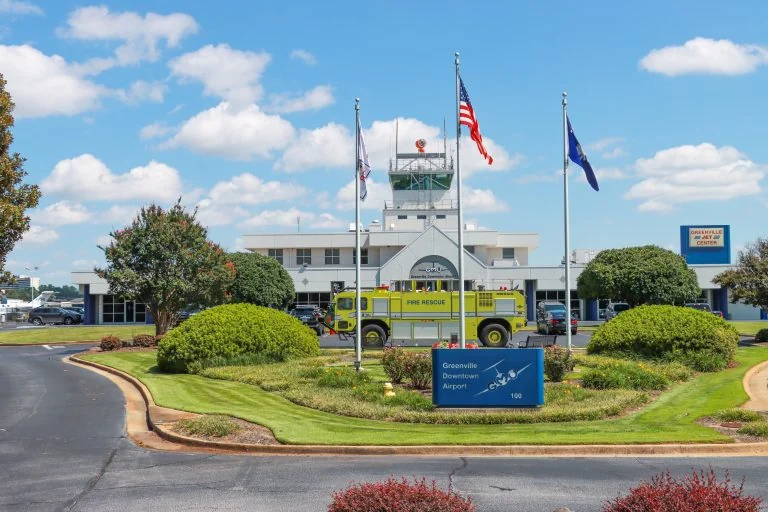 GSP Firetruck parked in front of Greenville Downtown Airport
