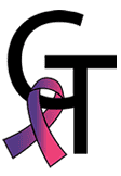GT Brand mark with a pink and purple ribbon representing breast cancer and all cancers.