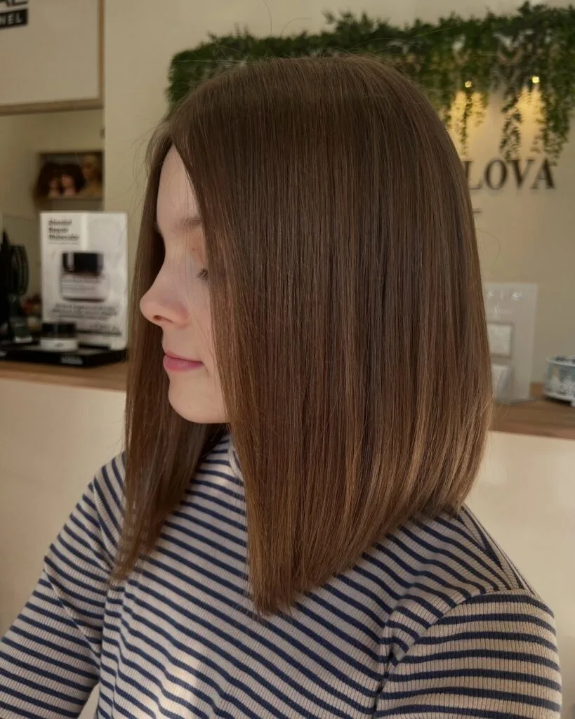 Angled long bob with shorter back and longer front