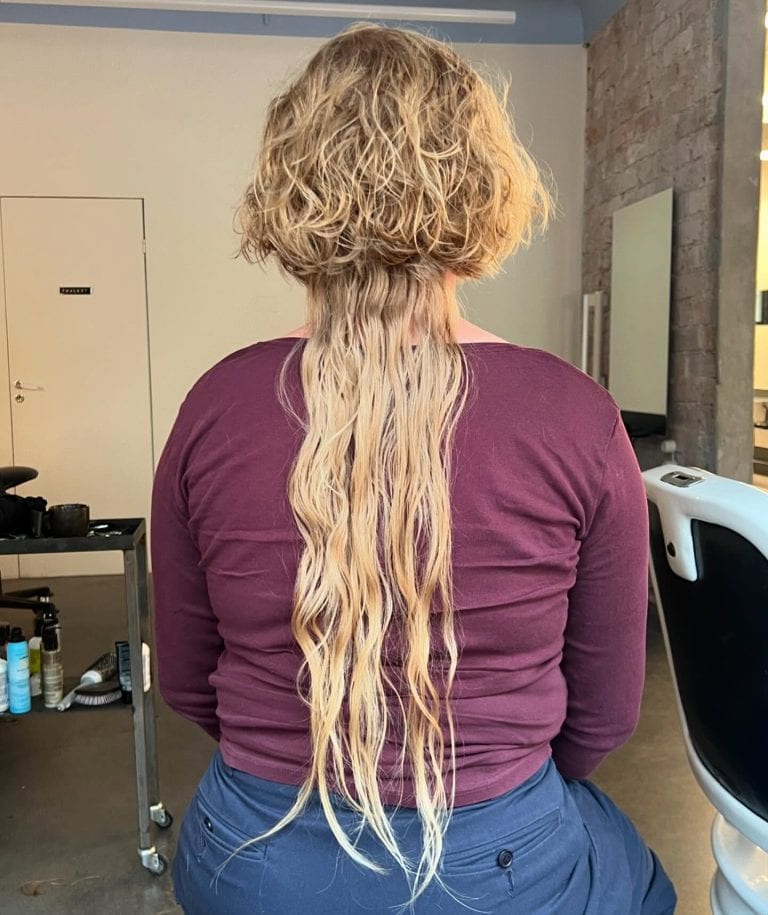 Curly Jellyfish Haircut with Natural Blonde Length Contrast