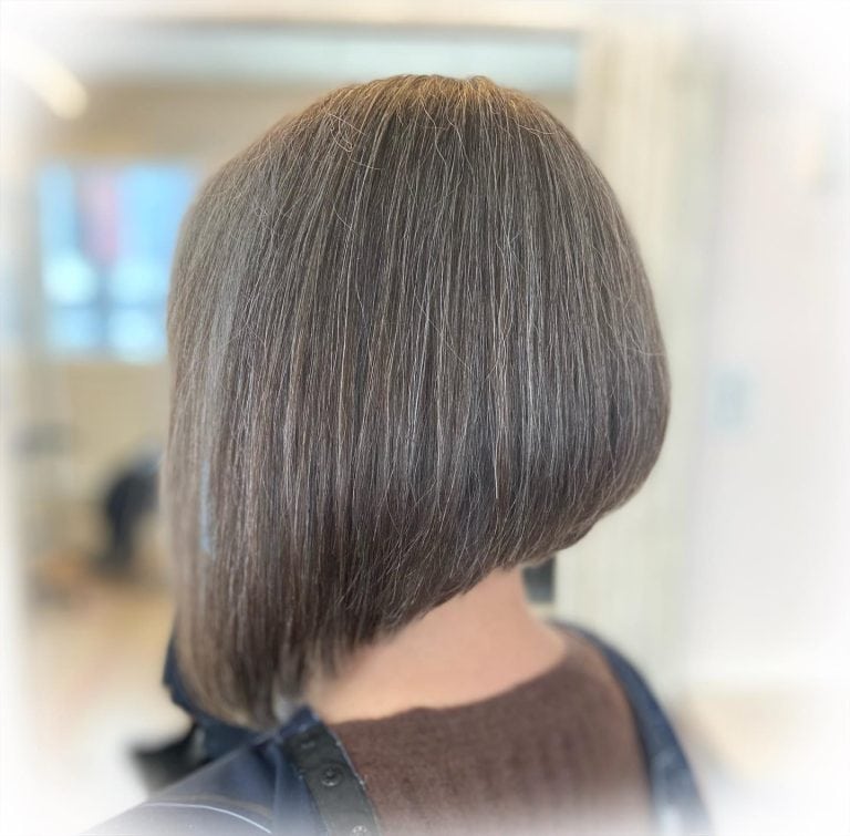 Sleek Inverted Bob Hairstyle with Natural Gray Blend