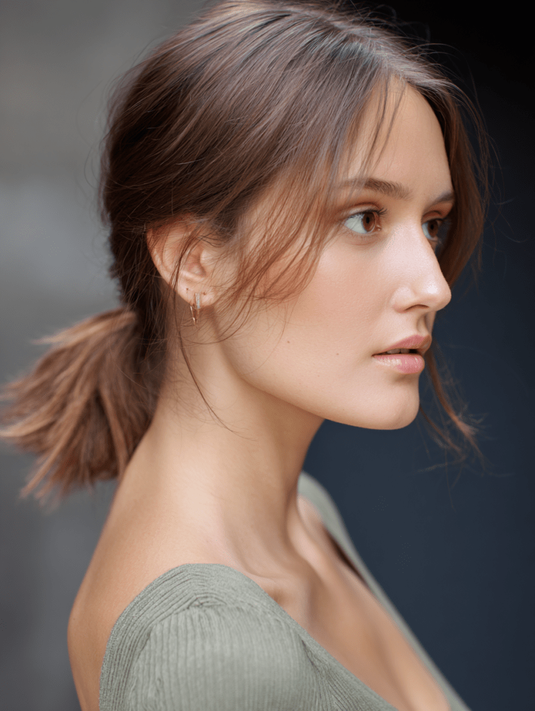 Low Loose Ponytail with Face Framing Pieces