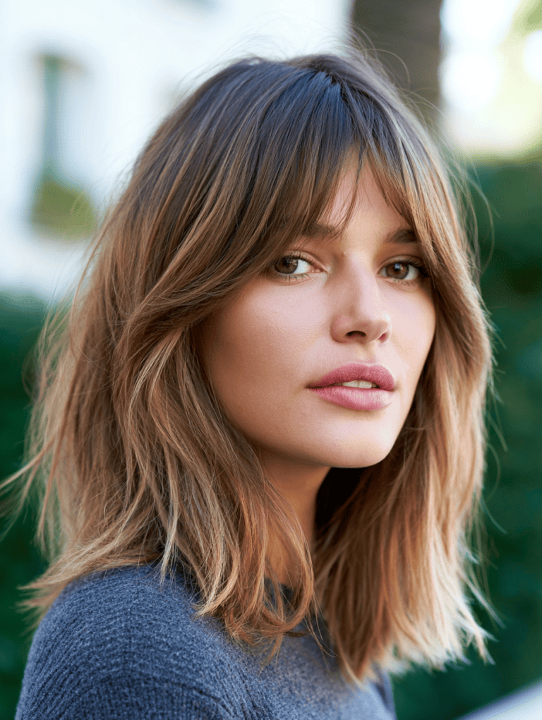 Lob with Curtain Bangs and Balayage