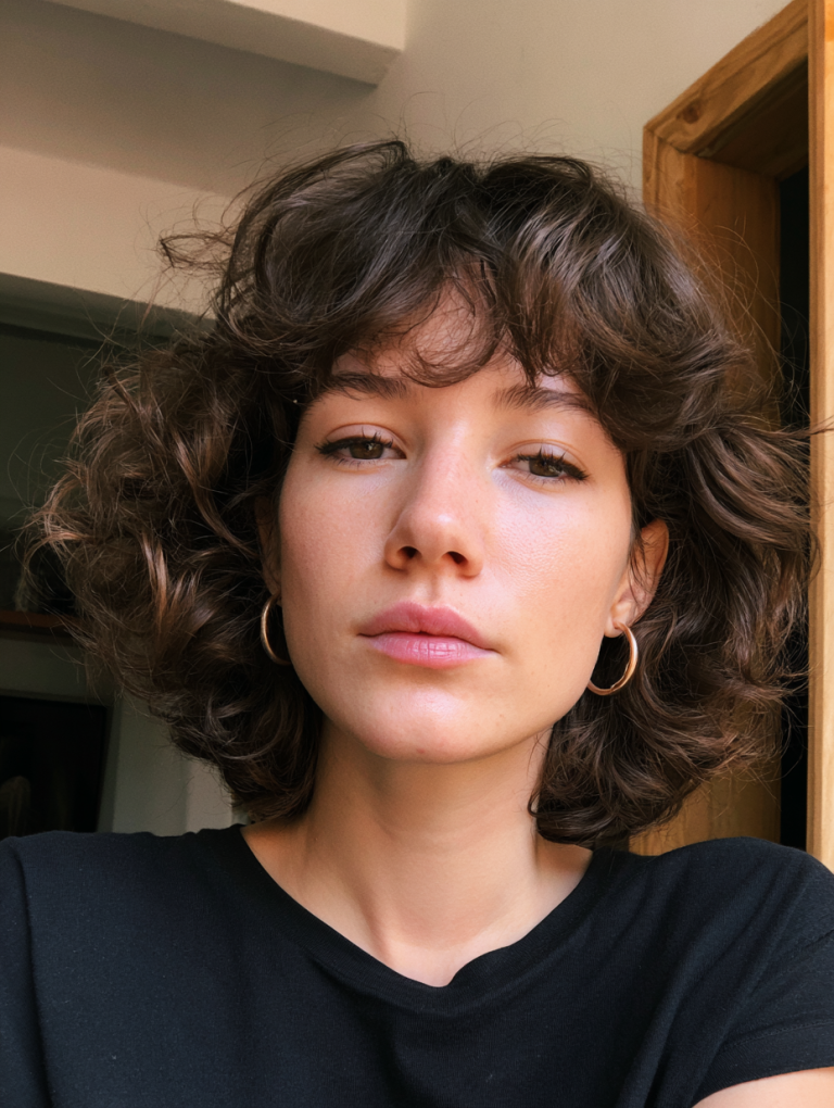 Curly Shag with Curtain Bangs