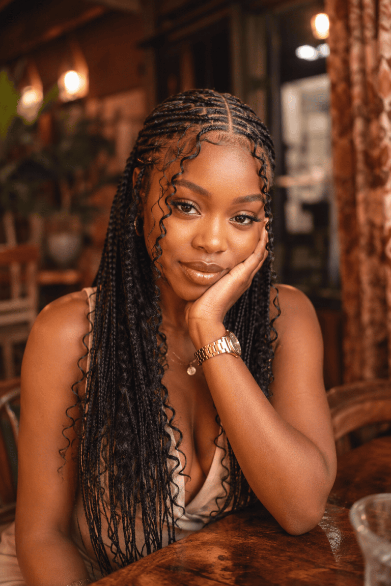 Fulani Braids with Curls Woven Throughout