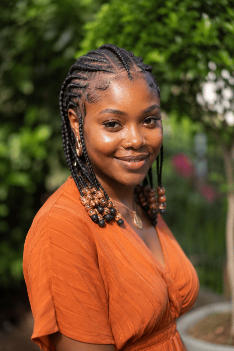 Classic Fulani Braids with Wooden Beads