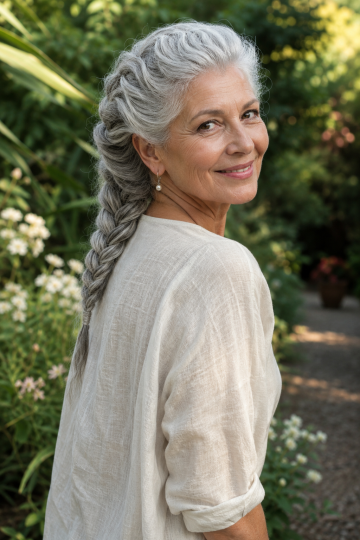 Silver French Braid Down the Back