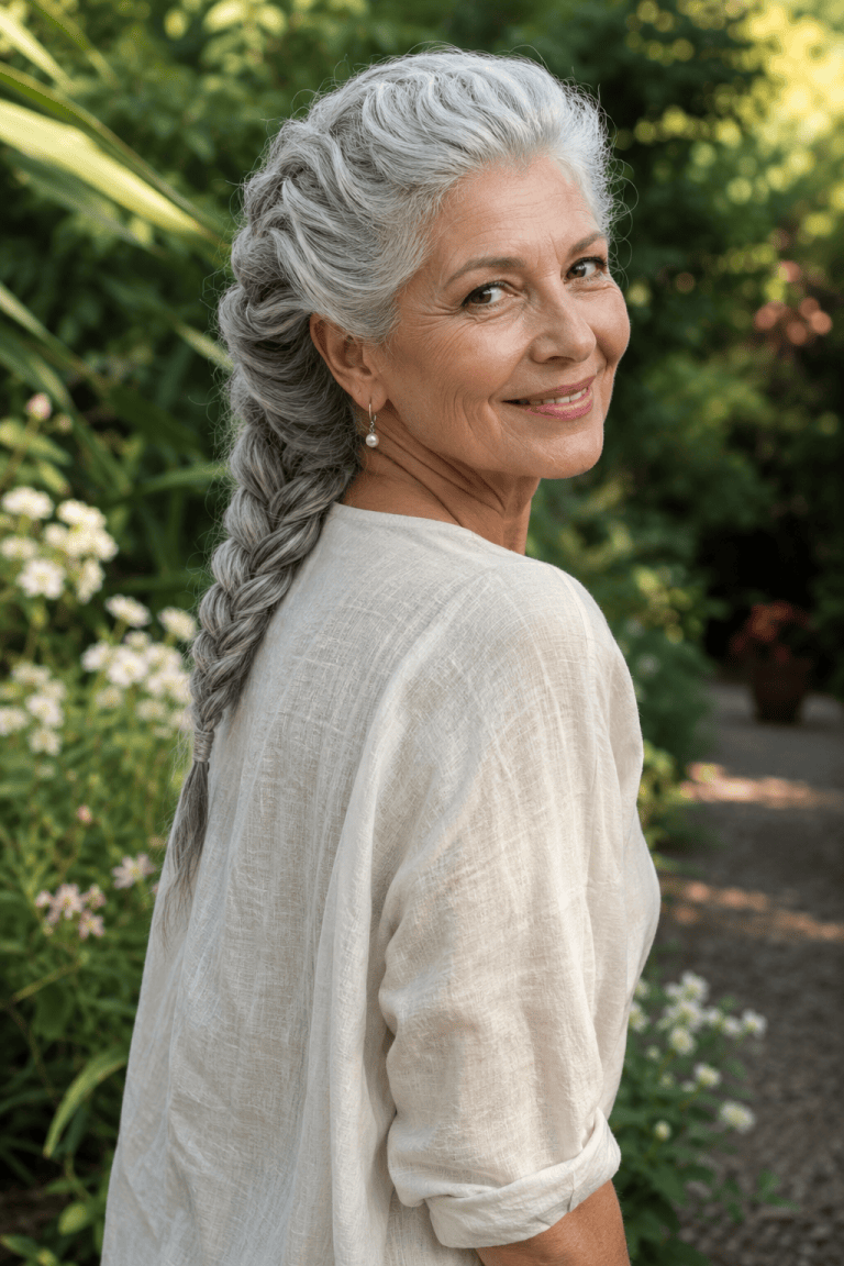 Silver French Braid Down the Back