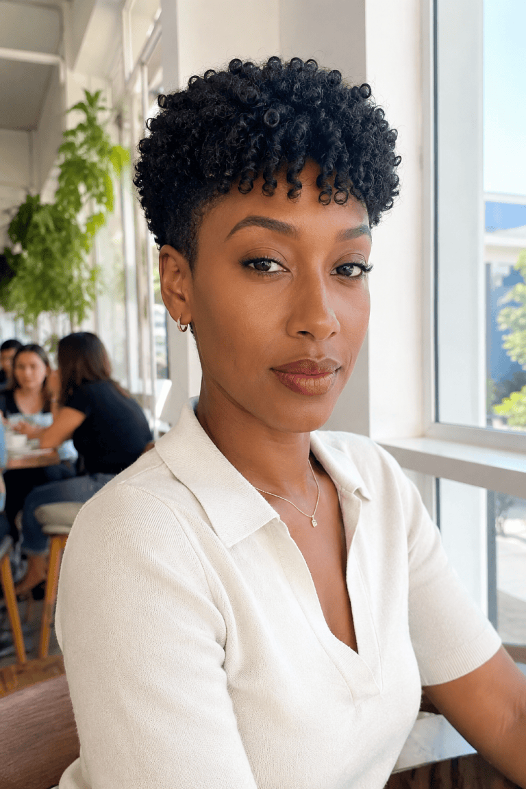 Tapered Natural Cut with Bangs on Black Hair