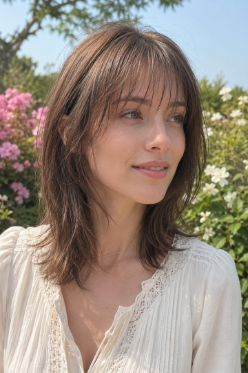 Medium Cut with Bottleneck Bangs