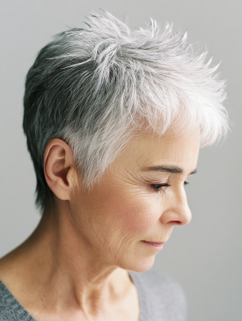 Short crop with a feathered crown on a woman over 60