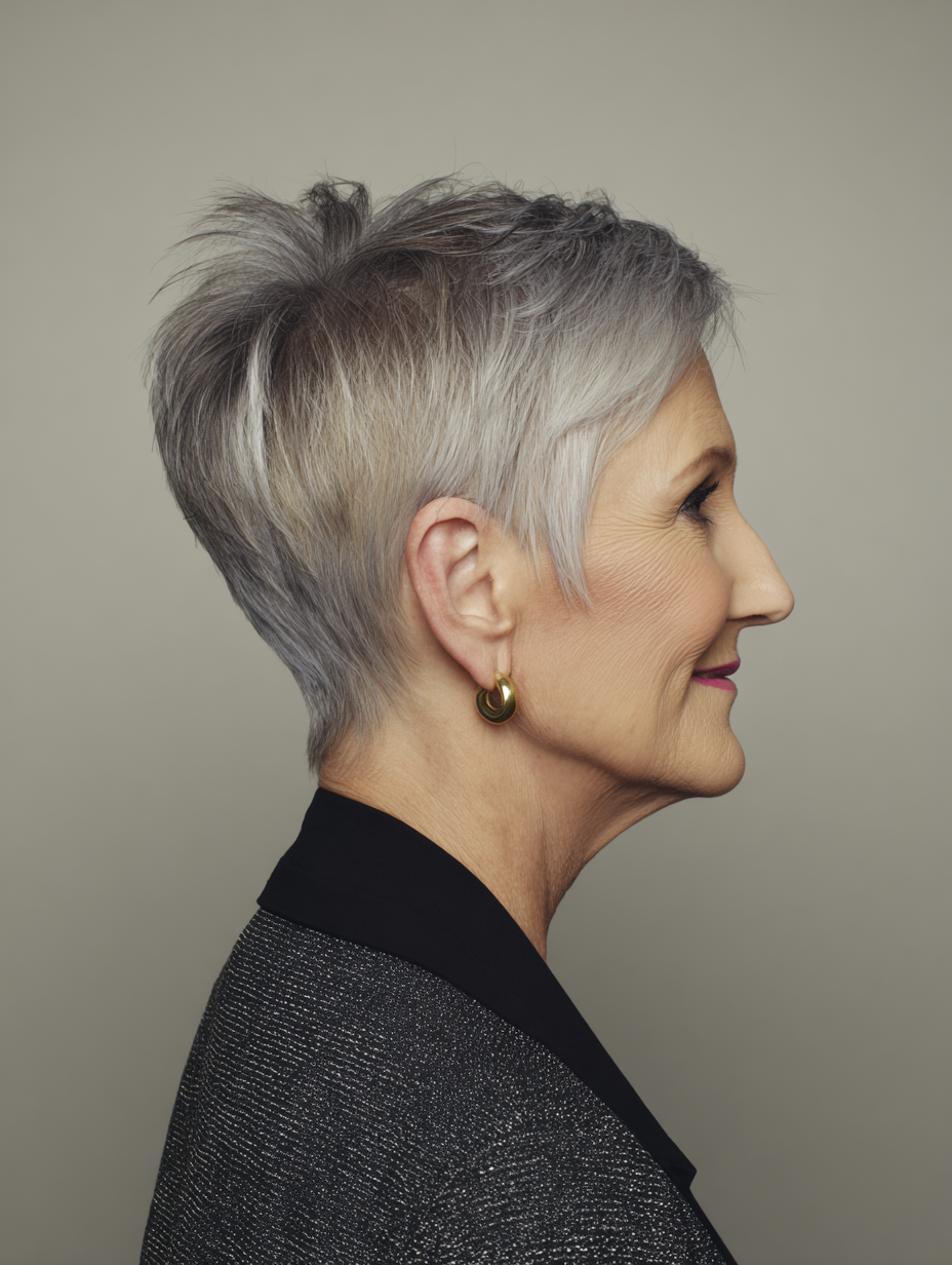 Short elegant haircut with side texture for fine hair