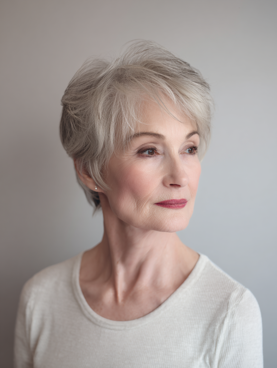 Short feathered haircut with natural flow for fine hair