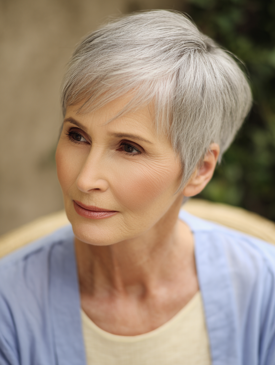 Soft boyish cut with volume for fine hair over 60