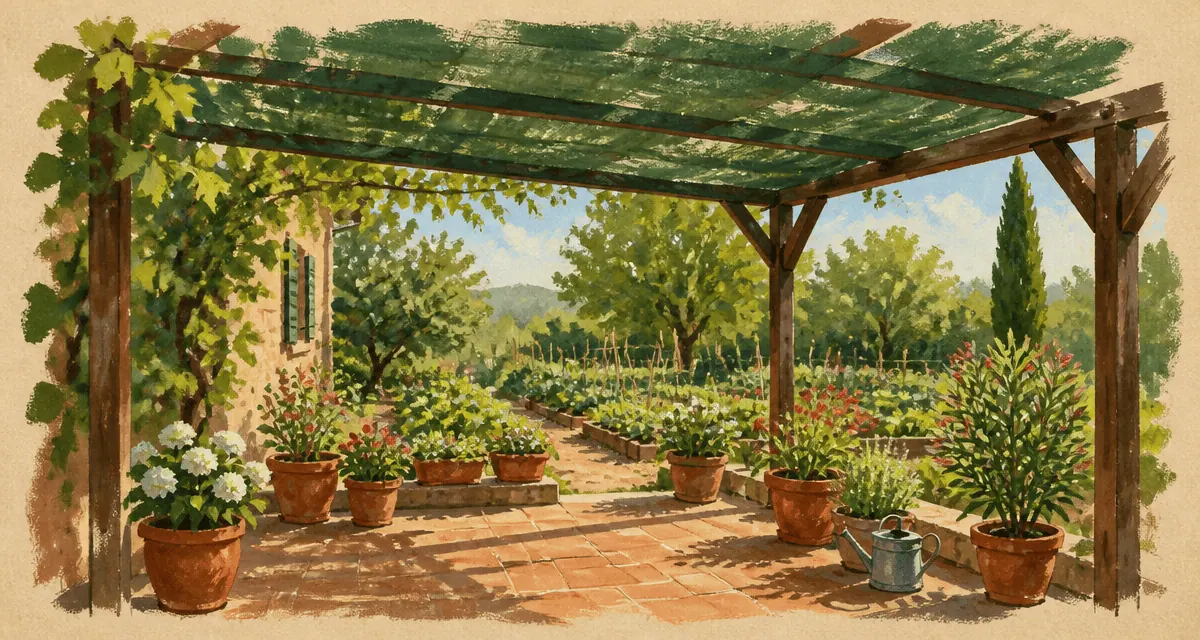 bâche micro perforée pour jardin verte sur pergola