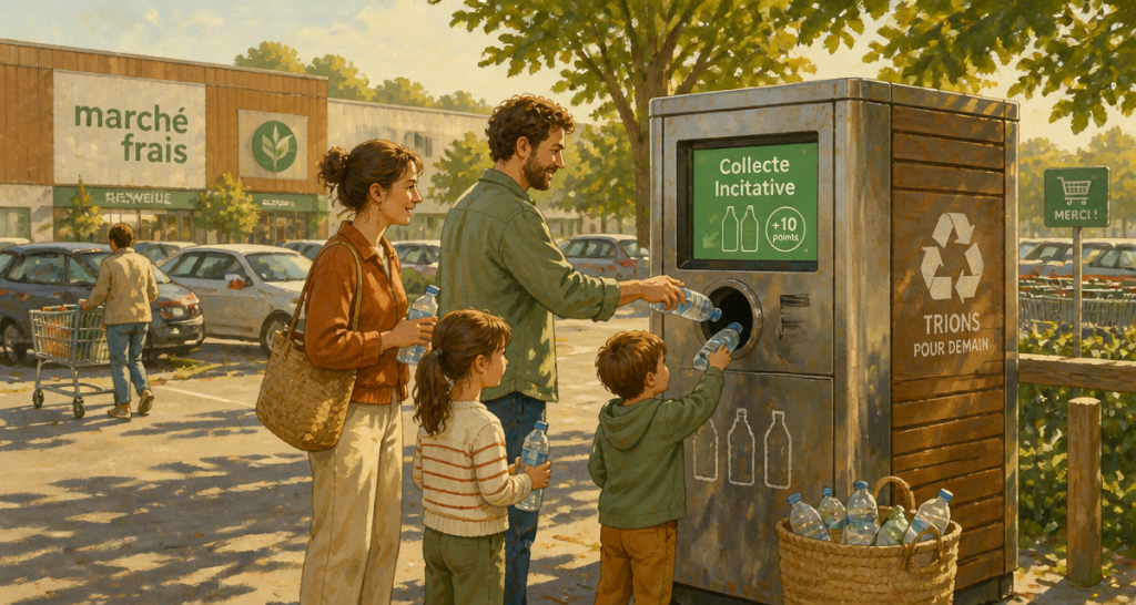 bouteille plastique recyclage famille borne supermarché