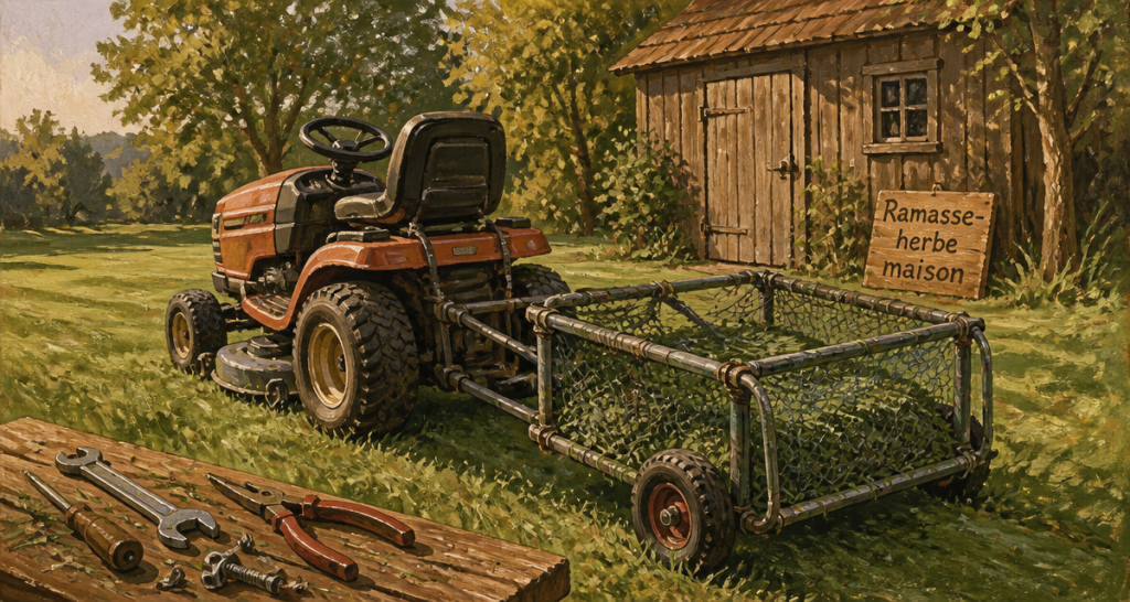 fabriquer un ramasse herbe pour tracteur tondeuse sur pelouse