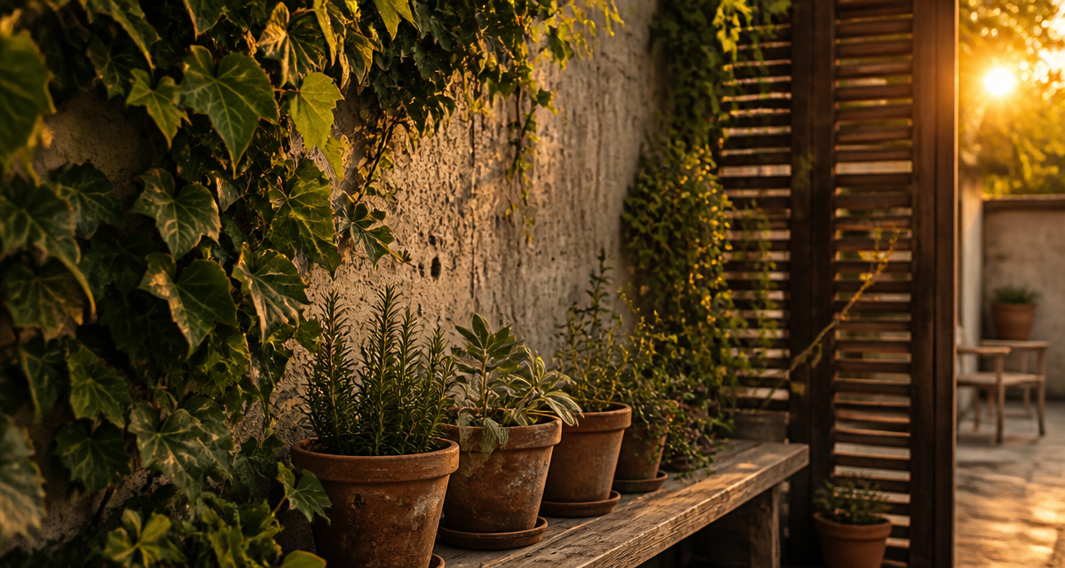 idee pour cacher un mur exterieur avec plantes et claustra