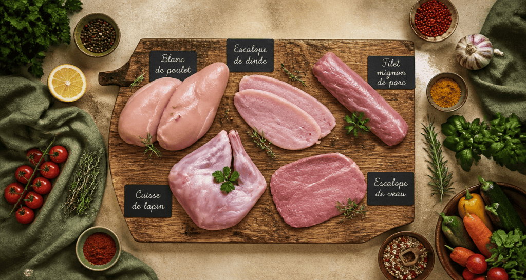 liste viande blanche regime sur planche