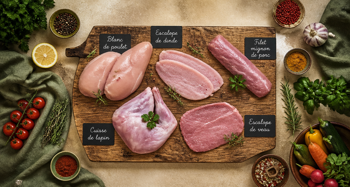 liste viande blanche regime sur planche