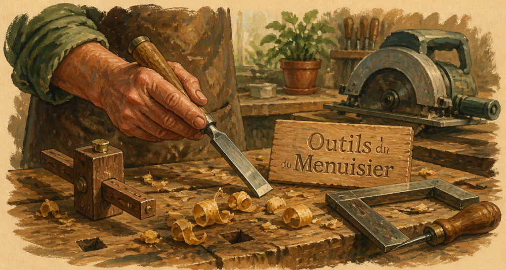 outils pour menuisier sur établi