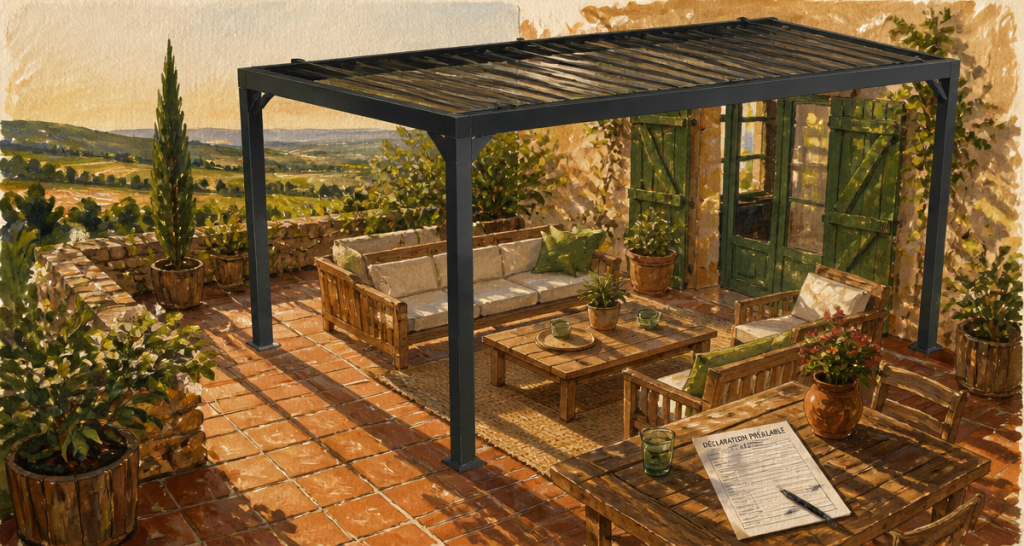 pergola démontable sans autorisation sur terrasse