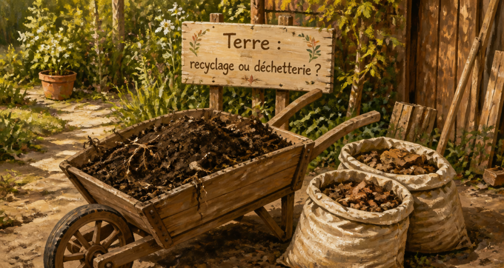 peut on jeter la terre dans la poubelle brouette jardin