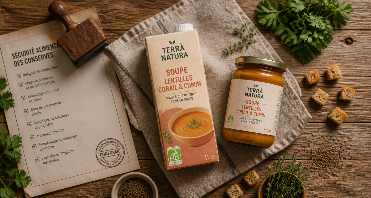 soupe perimee depuis 1 an brique et bocal sur table