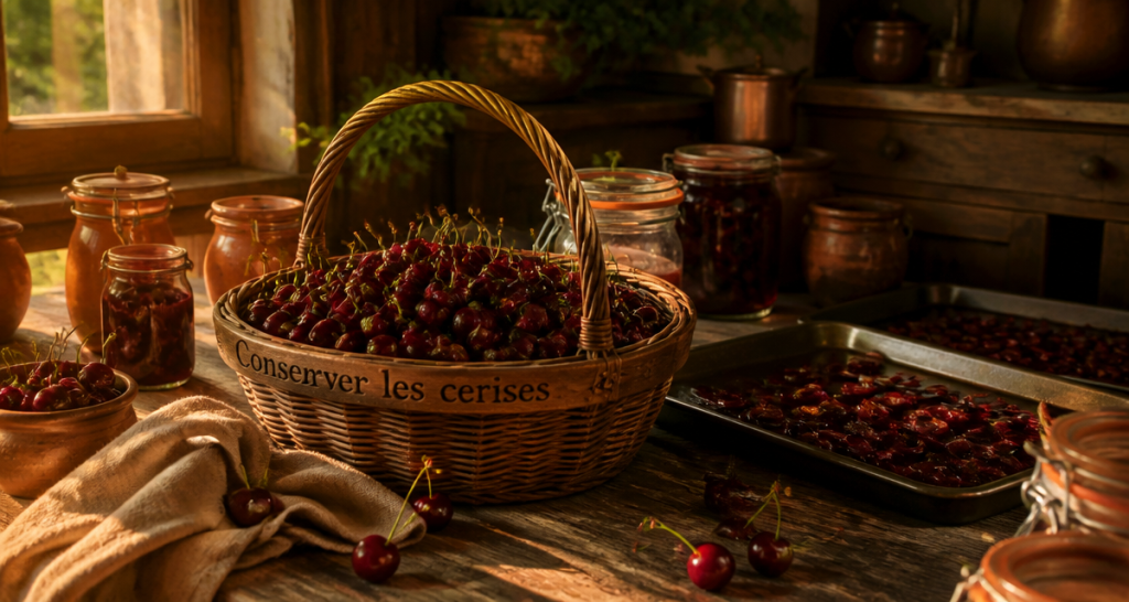conserver des cerise panier bocaux séchage