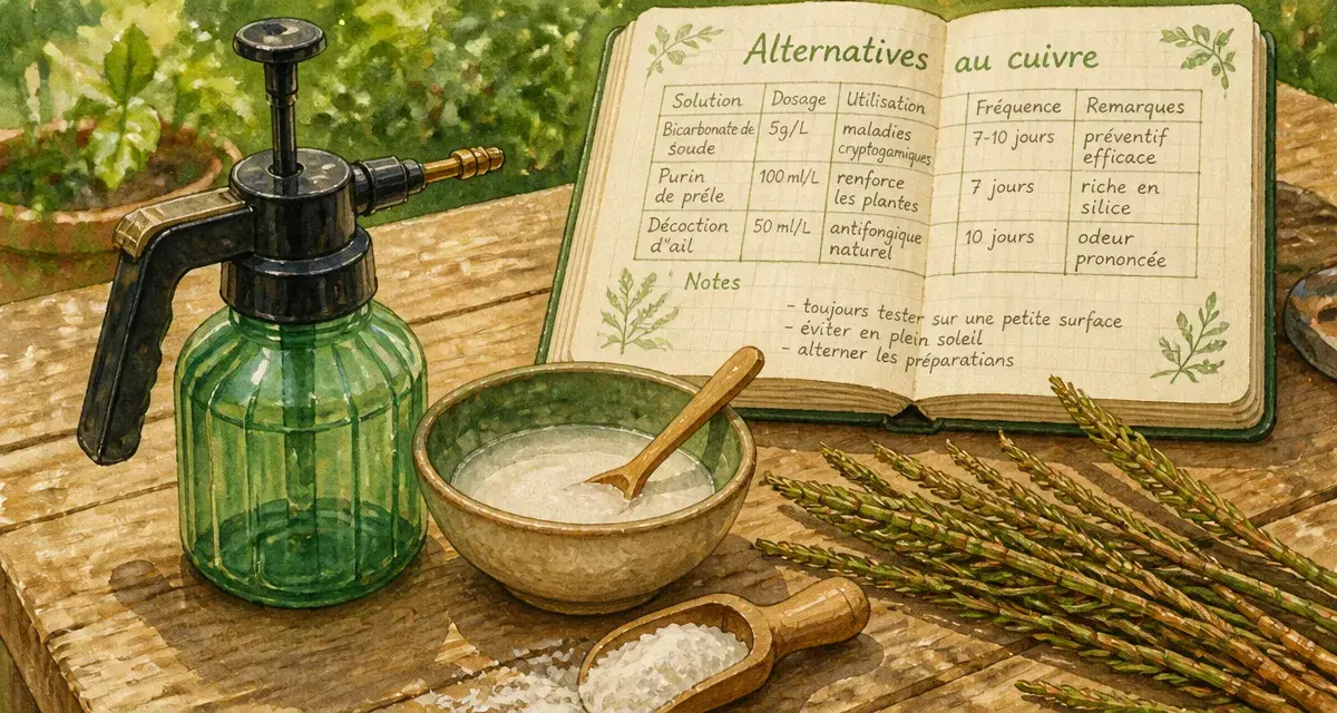 Par quoi remplacer la bouillie bordelaise : pulvérisateur, bicarbonate et prêle au potager sans cuivre