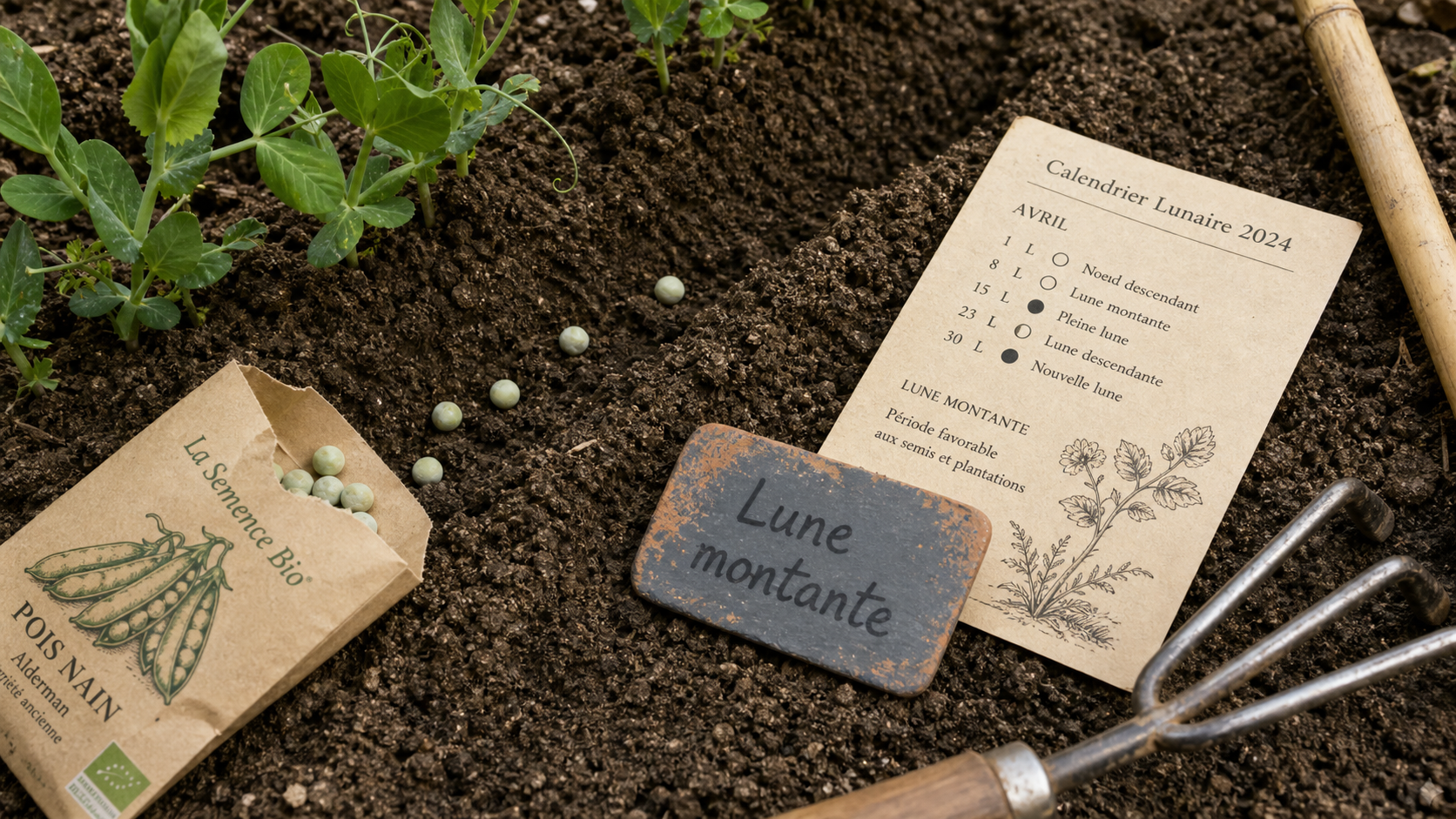 Quand semer les petit pois avec la lune : Lune montante, graines en terre