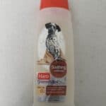 dog shampoo bottle on a countertop