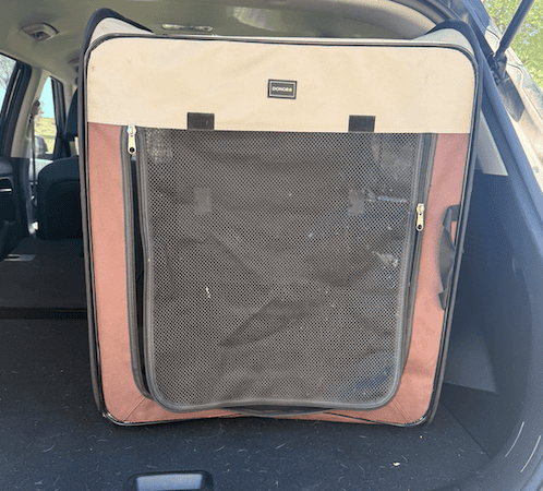 the dog kennel I use for my dog in my SUV