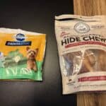 dental chews and hide chews on kitchen table