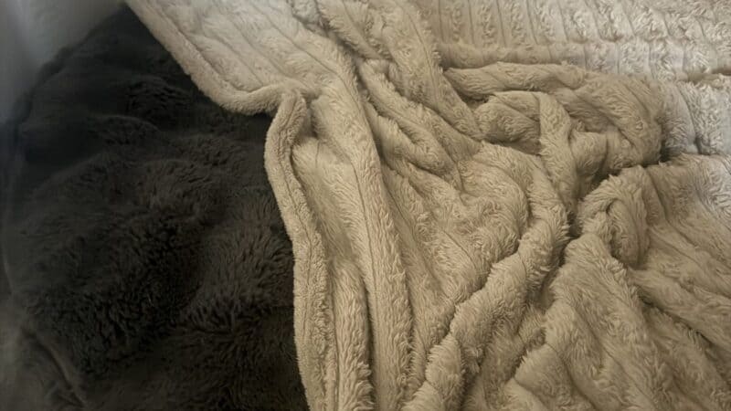 a dog bed with blanket on it