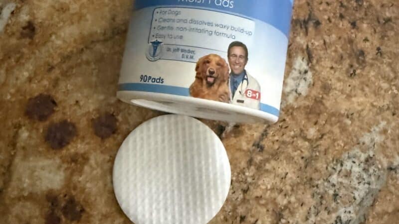 dog ear cleaner wipes on counter