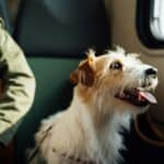 a dog traveling on a plane