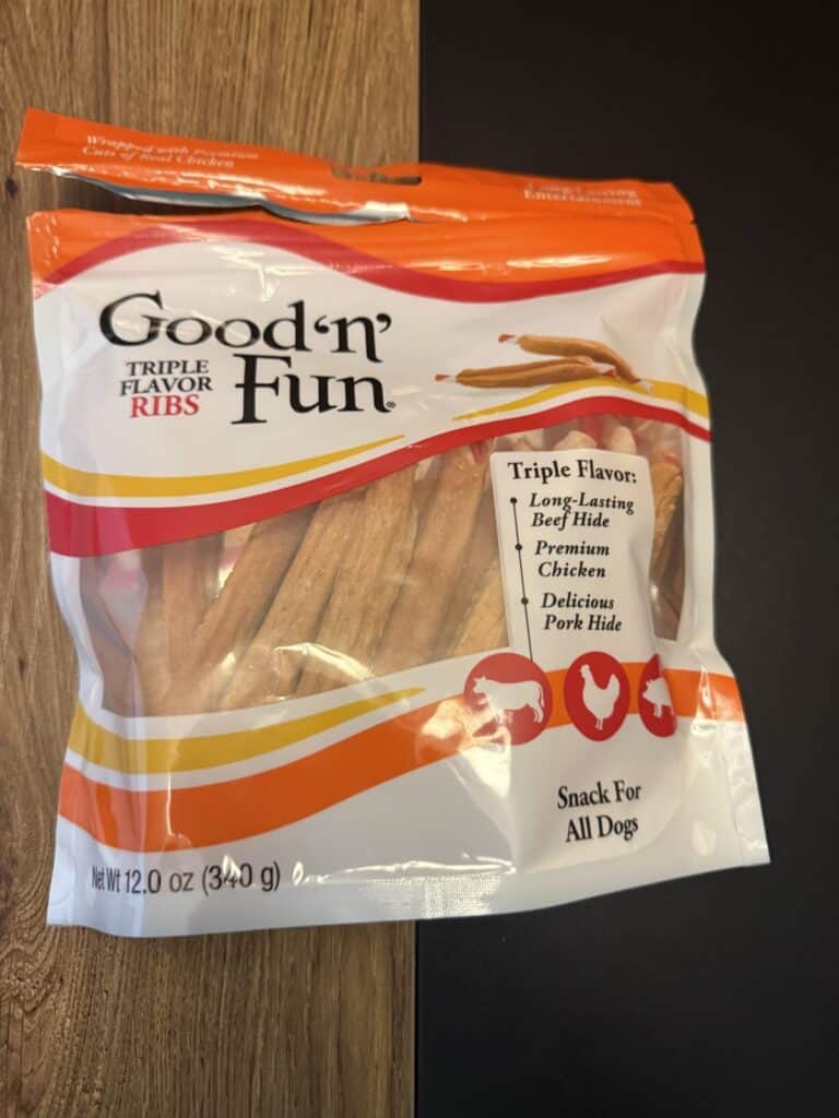 a flavored rib chews bag on the table