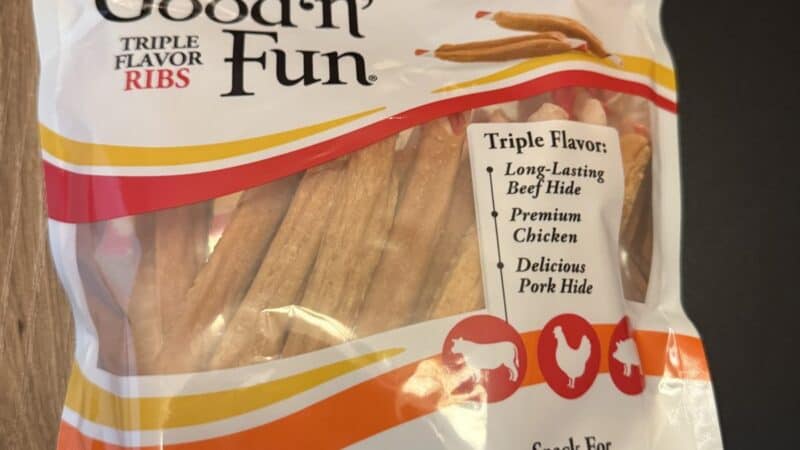 a flavored rib chews bag on the table