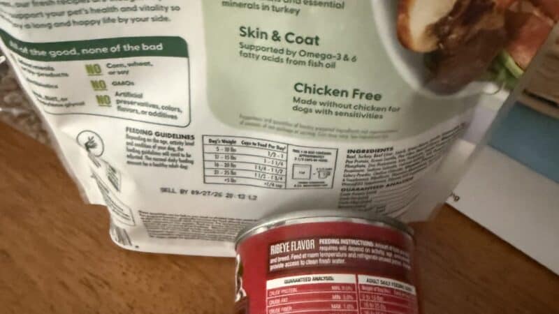 nutritional facts on countertop