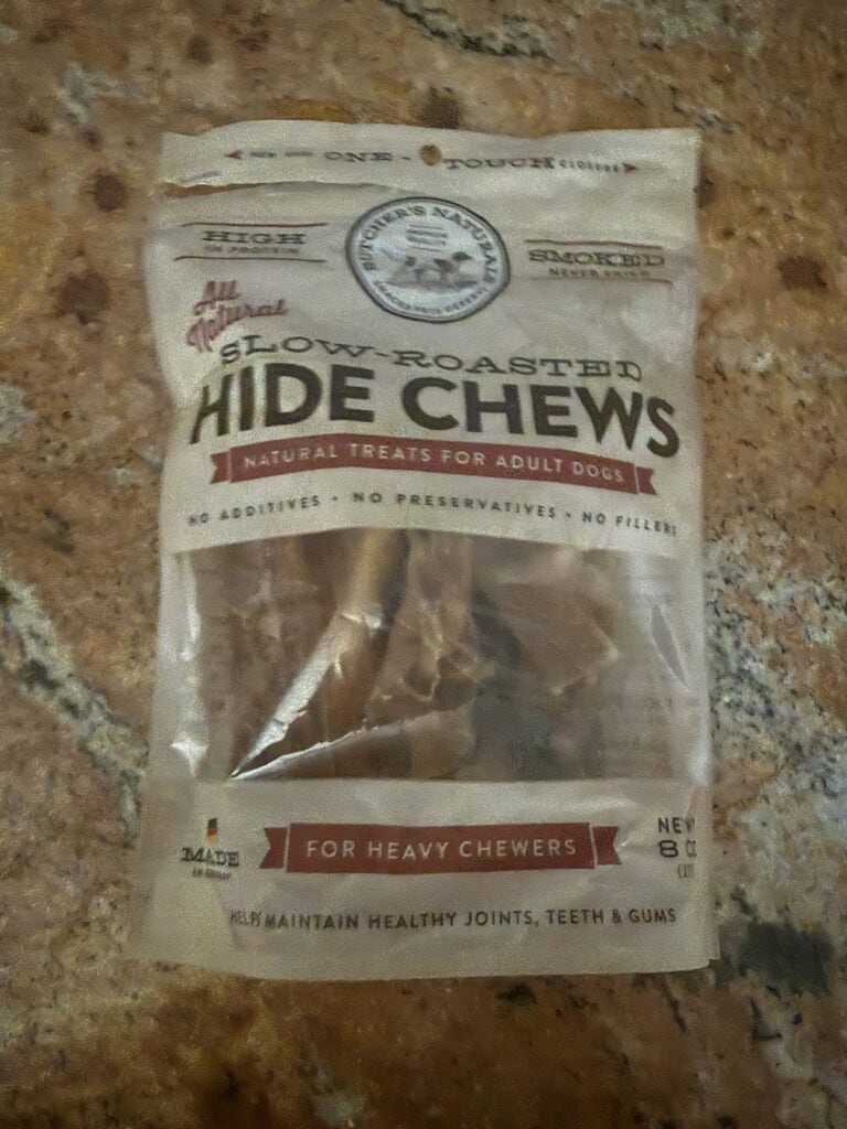 a slow roasted high chews bag on counter