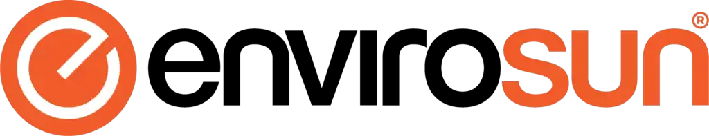 EnviroSun logo featuring a stylized orange e in a circle, with envirosun text in black and orange lettering.