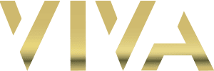 The word VIVA is written in bold, gold gradient uppercase letters with a modern, stylized font on a white background.