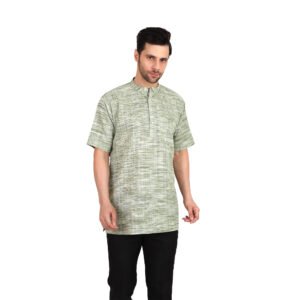 Men’s Khadi Cotton Short Kurta | Off-green |  Half-Sleeve | Traditional & Casual Ethnic Wear