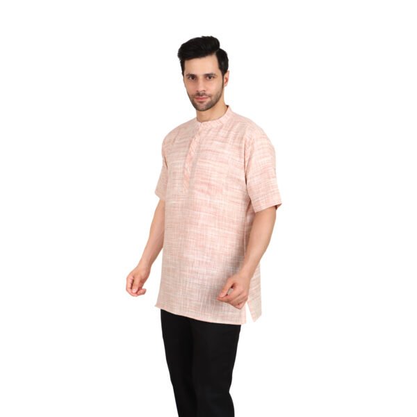 Men’s Khadi Cotton Short Kurta | PEACH | Half-Sleeve | Traditional & Casual Ethnic Wear - Image 2