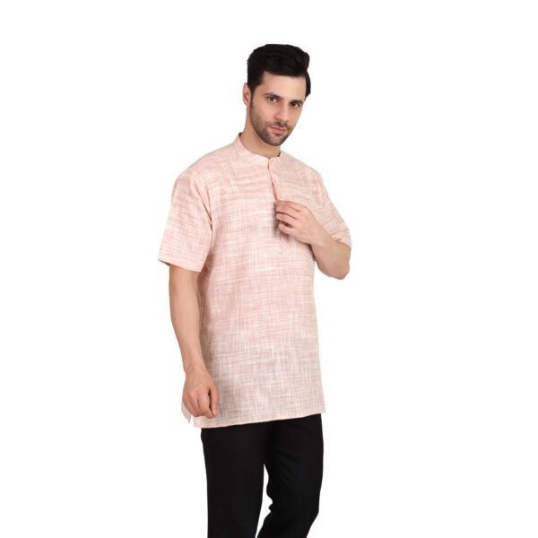 Men’s Khadi Cotton Short Kurta | PEACH | Half-Sleeve | Traditional & Casual Ethnic Wear - Image 3