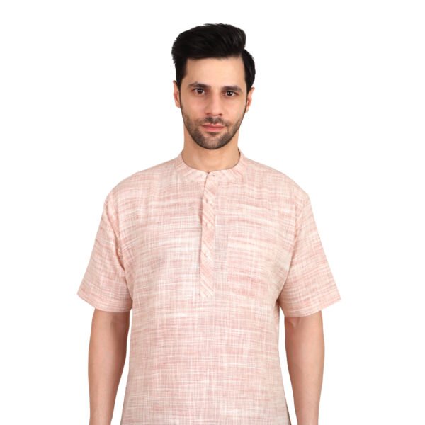 Men’s Khadi Cotton Short Kurta | PEACH | Half-Sleeve | Traditional & Casual Ethnic Wear - Image 5