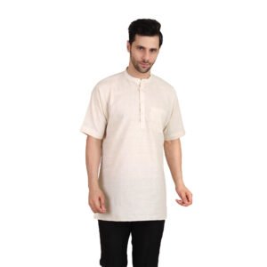 Men’s Khadi Cotton Short Kurta | Off-white| Half-Sleeve| Traditional & Casual Ethnic Wear