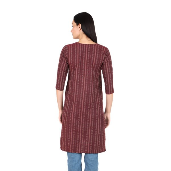 Women's Maroon Brown Woven Cotton Kurti | Vertical Dash-Stripe Design | 3/4 Sleeves | Ethnic Daily & Office Wear - Image 5